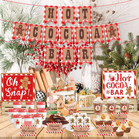 Hot Cocoa Bar Decoration Kit, Gingerbread Man Theme Hot Cocoa Bar Banner Christmas Hot Chocolate Bar Supplies Sign