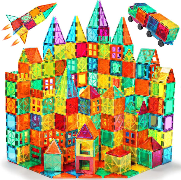 Magnetic Tiles, 100PCS Building Blocks Set for Kids, STEM Sensory Educational Toys with 2 Cars for Ages 3-9