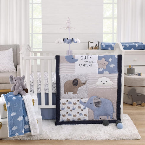 Carter's Blue Elephant Chambray Changing Pad Cover, White Clouds, Moon and Stars, Super Soft