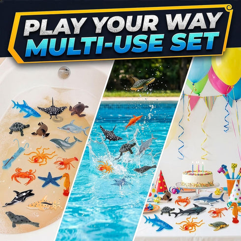 16 Playset Liberty Imports Bucket of Ocean Sea Animals Toys - PCS Large Underwater Deep Sea Creaures, Realistic Soft