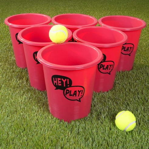 Hey! Play! Large Beer Pong Outdoor Game Set: 12 Buckets, 2 Balls, Tote Bag for Kids & Adults