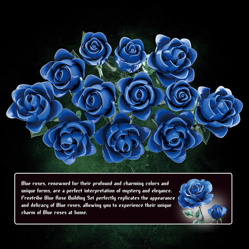 Set, Blue Rose Bouquet Building Compatible with Lego Flowers for Adults - Botanical Collection Gift for Valentines