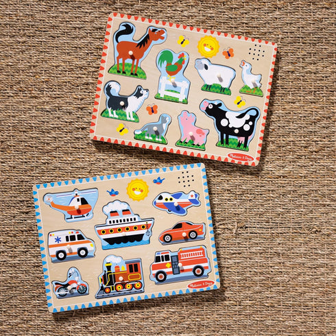 2-Pack Melissa & Doug Wooden Light-Activated Sound Puzzle for Toddler and Preschool Boys and Girls Farm Animals