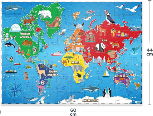 World Map Puzzle for Kids - 75 Piece Geography Jigsaw Puzzles for Ages 4-10, Globe Atlas Puzzle