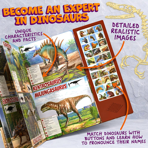 3-5 5-7 2-4 30 Dinosaur Toys for Kids Year Old - Dinosaur Book with Species Facts Names & Realistic Sounds - Dinosaur