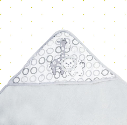 3 (Pack 3) Spasilk Baby Bath Hooded Terry Towel with Washcloths, Baby Bath Essentials, One Size, Gray Lion