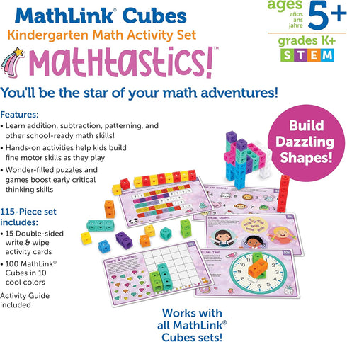 MathLink Cubes Kindergarten Math Activity Set, 115 Pieces, PreK Manipulatives for Age 5+