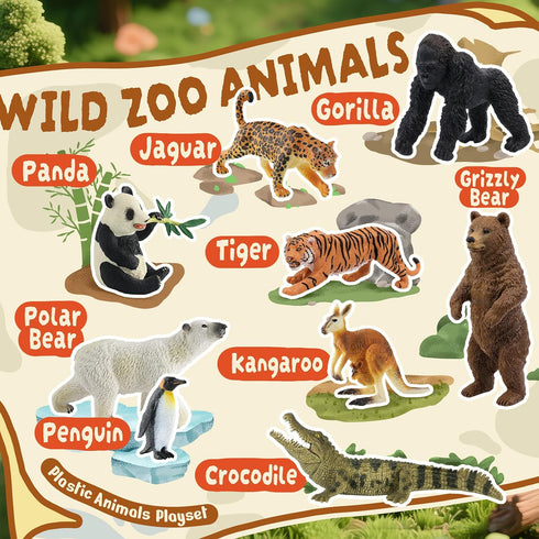 9 3-5 Zippytots PCS Zoo Animal Toys for Kids Realistic Plastic Wild Animal Figurine Toys Educational Learning Toy