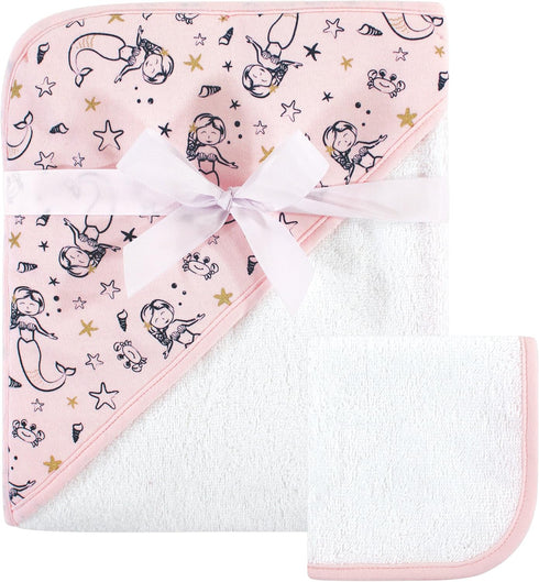 Hudson Baby Unisex Baby Cotton Hooded Towel and Washcloth - Mermaid, One Size