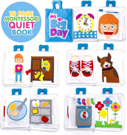 Curious Columbus Quiet Book for Toddlers – Large Fabric Activity Book, Montessori Learning Toy for Quiet Play