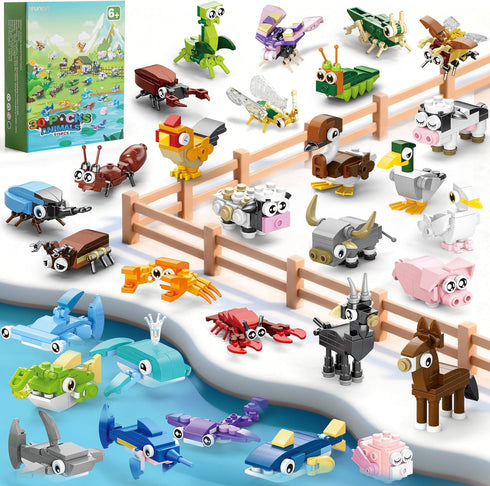 WuNian 30 Packs Party Favors for Kids - 919 PCS Animal Building Blocks