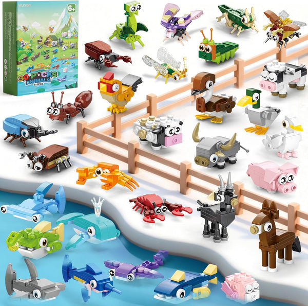 WuNian 30 Packs Party Favors for Kids - 919 PCS Animal Building Blocks