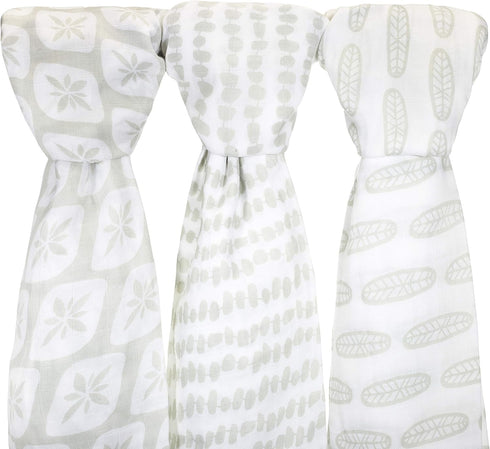 Muslin Cotton Baby Swaddle Blankets, Large 3 Pack Sage Green & White