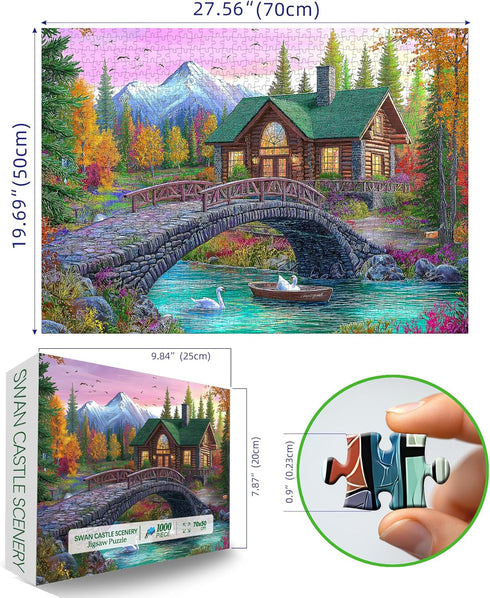 1000 (27.5x19.7 Inch) Blueforest Piece Jigsaw Puzzle for Adults - Challenging Stone Bridge Cottage Landscape, Autumn