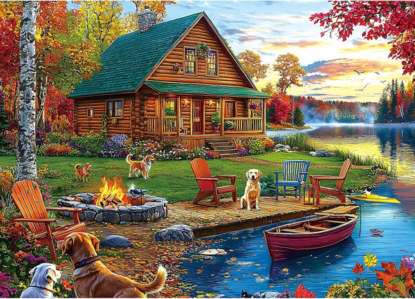 Autumn Lake House 1000 Piece Jigsaw Puzzle for Adults Log Cabin with