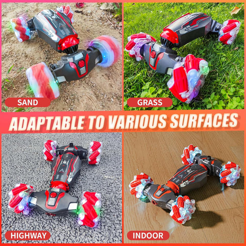 4WD Stunt Car, 2.4 GHz Gesture Sensor RC Cars, Double-Sided Vehicle 360° Flip Buggy with Music Spray, Best Gift for