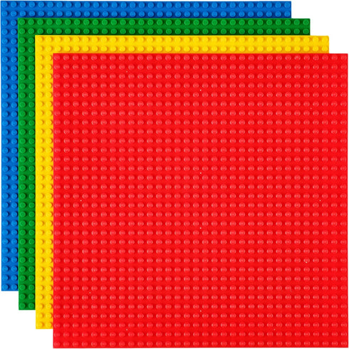 Strictly Briks 4 Pack Classic Baseplates 10x10 in, Stackable Building Plates 100% Compatible with Lego, Basic Colors