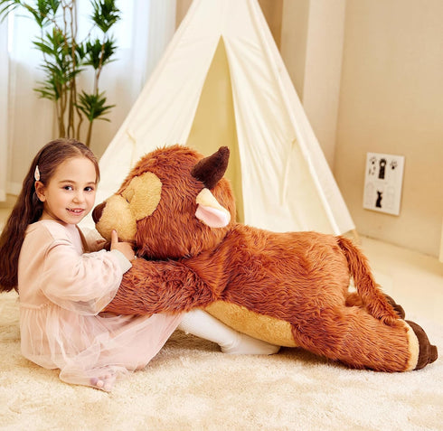 IKASA Giant Highland Cow Stuffed Animal Plush Toy, Large 33" Cute Fluffy Jumbo Soft Toys, Gifts for Kids