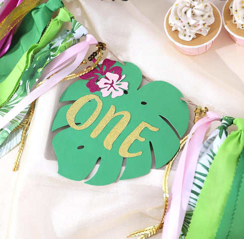 Agkvw 1st Aloha to One Tropical Hawaiian Luau Theme Highchair Banner- Wild One Highchair Banner for Girls, Pink Jungle