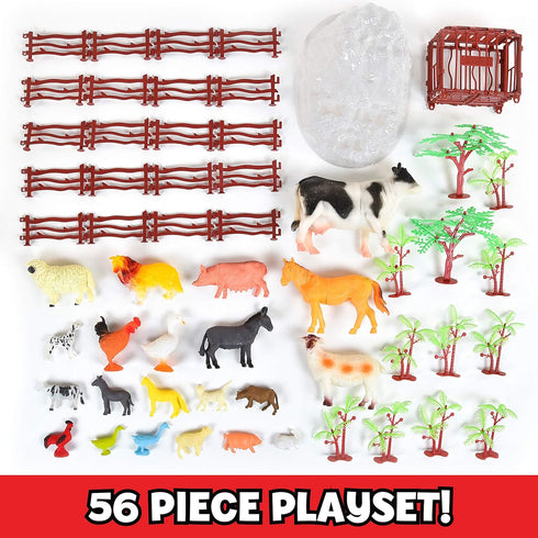Sunny Days Entertainment Farm Animals Bucket – 56 Piece Toy Play Set for Kids with Storage Bucket
