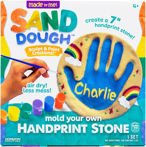 Made By Me! DIY 7-inch Handprint Stone Kit - Sand Dough Sculpt & Paint Creations, Mess-Free Keepsake Gift for Kids Ages
