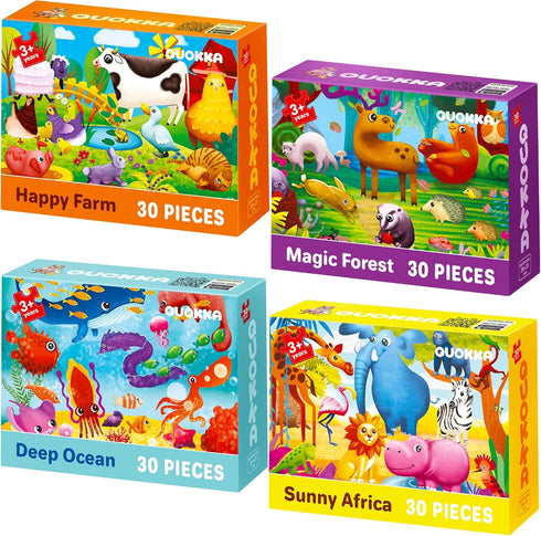 QUOKKA Puzzles for Toddlers 3-5 - 4 x 30 Pieces Animal Learning Jigsaw Puzzles for Kids Ages 2-4