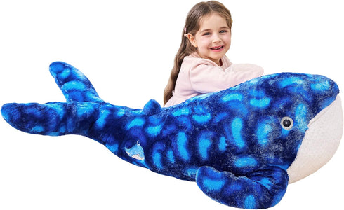 IKASA Large 43" Blue Whale Stuffed Animal Plush Toy, Giant Cute Jumbo Fluffy Fat Marine Plushie for Kids