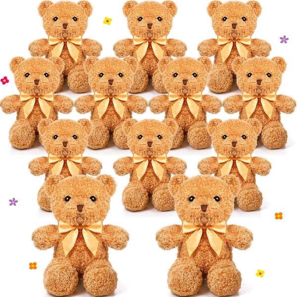 HyDren 12 Pack 12 Inch Bear Stuffed Animal, Cute Plush Bears with Ribbon Bow Ties for Baby Shower