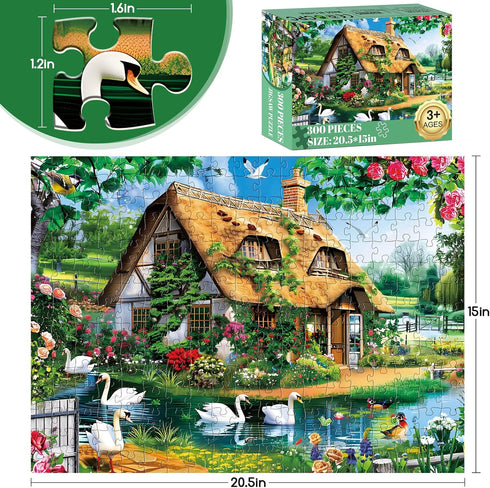 VoYouTwo 300 Country 8-10 10-12,Garden Nights,20.5x15 Piece Puzzles for Adults, Cottage Lake Puzzle for Adults Kids