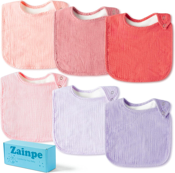 Zainpe 6Pcs Soft Absorbent Muslin Cotton Baby Bibs, Adjustable Bandana Drool Bib for Boy Girl 0-36 Months