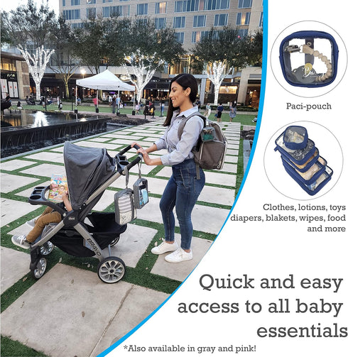 5 Set, Piece Diaper Bag Organizer Pouch Clear with Straps and Pacifier Case - Navy