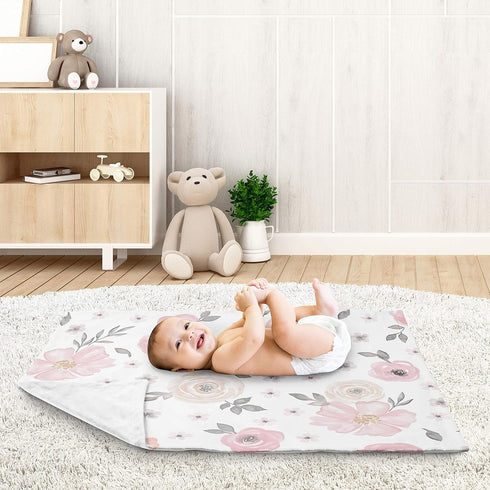 30x36in Sweet Jojo Designs Soft Baby Blanket (Pink/Grey Boho Floral) for Girls, Infant, Newborns, Toddler - Stroller