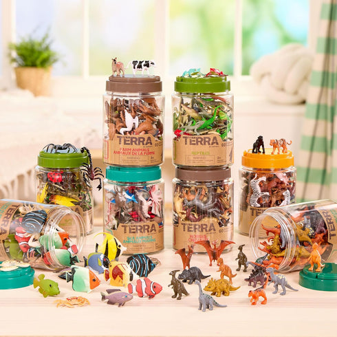 60 3+ Terra by Battat Pieces Wild Creatures Tube Realistic Mini Animal Figurines Lion, Hippo, Tiger, Bear & More Safari