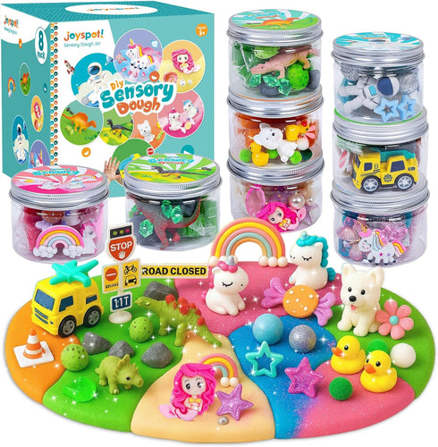 JOY SPOT! 8-Pack Play Dough Jars, Reusable Sensory Play Kit for Kids,