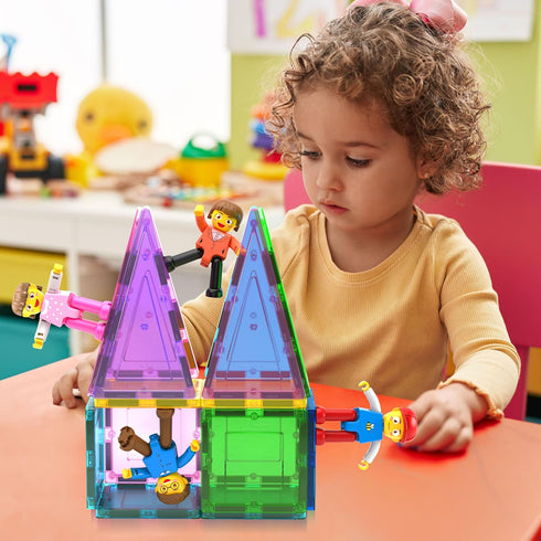 PicassoTiles Magnetic 4 Family Action Figures Toddler Toy Expansion Pack for STEM Learning