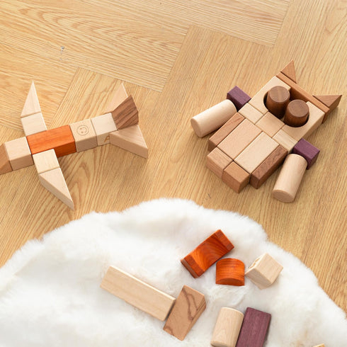 MOMOARI Set 86 6 3 Alphabet Number Early Math Wooden Building Blocks - Blocks in Shapes with Wooden Storage Tray.