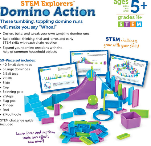 Learning Resources STEM Explorers Domino Action, STEM Toys for Kids, 59 Pieces, Age 5+