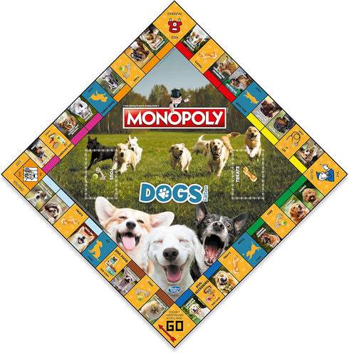 Dogs Monopoly Board Game English Edition, Play with Pomeranian, Siberian Husky, Shiba Inu, Fun Family Game