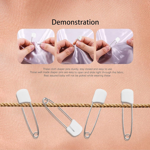 VOBRAMY 10 pcs Cloth Diaper Pins Stainless Steel Traditional Safety Pin (White)
