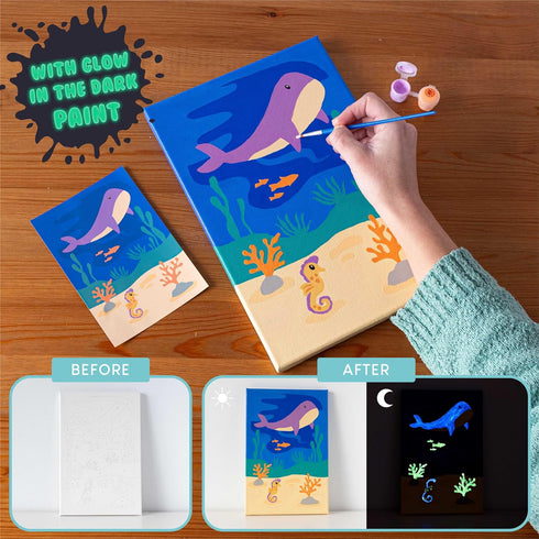 BONNYCO Paint by Numbers Kit for Kids - Sea Animals Pack of 3 Canvas