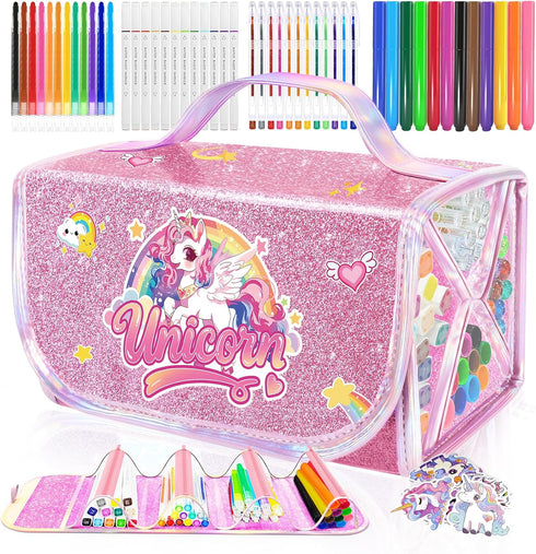 DreamyCandy 70PCS Unicorn Washable Markers Set with Glitter Pencil Case,Art Supplies for Kids