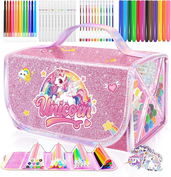 DreamyCandy 70PCS Unicorn Washable Markers Set with Glitter Pencil Case,Art Supplies for Kids