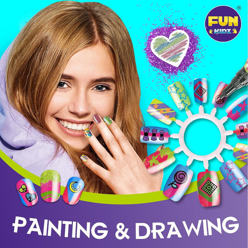 7-12, 315Pcs Pack 17.91Wx12.4L Kids Nail Kit for Girls Ages FunKidz Ultimate Nail Polish Pens Combo Size Glitter