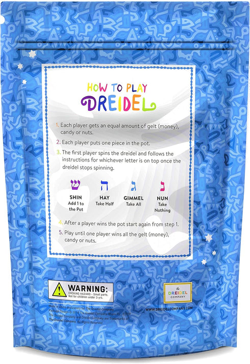 The Dreidel Company 25 Solid Blue & White Wooden Hand Painted Hanukkah Dreidels - Includes 3 Game Instruction Cards