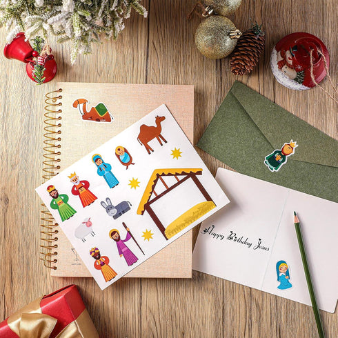 Nativity Stickers for Christmas Party Crafts, 36 Sheets Religious Christian Jesus Birth Stickers for Holiday Education