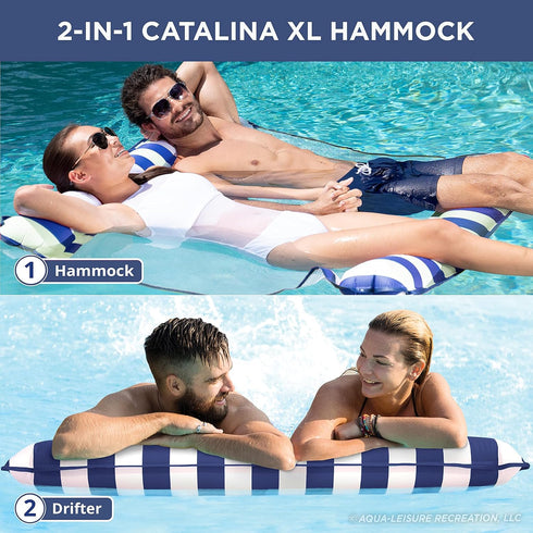2-in-1 Hammock 1-2 Aqua Catalina XL Pool Float & Water Person, Multi-Purpose Inflatable Pool Floats for Adults Patented