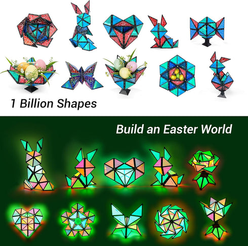 1 1 12 243 TOSY Magnet Pyramid Glow - Cube Transforms into Billion Shapes (Bunny, Egg, Flowers, Hearts), Easter Basket