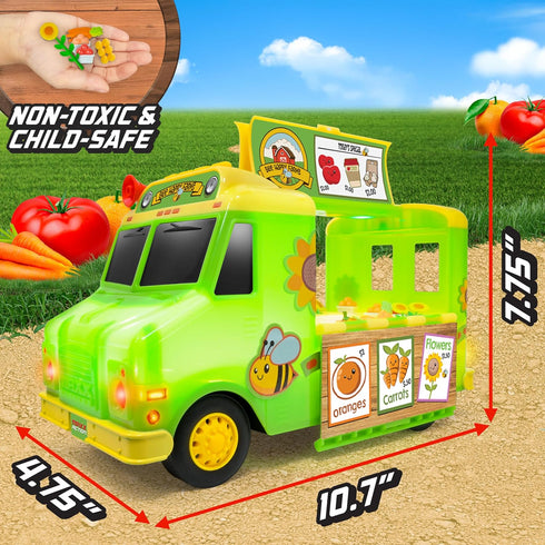 12" 14 3+ Maxx Action Farmer's Market Food Truck, Lights and Sounds, Includes Play Pieces, Miniature Food, Pretend Play