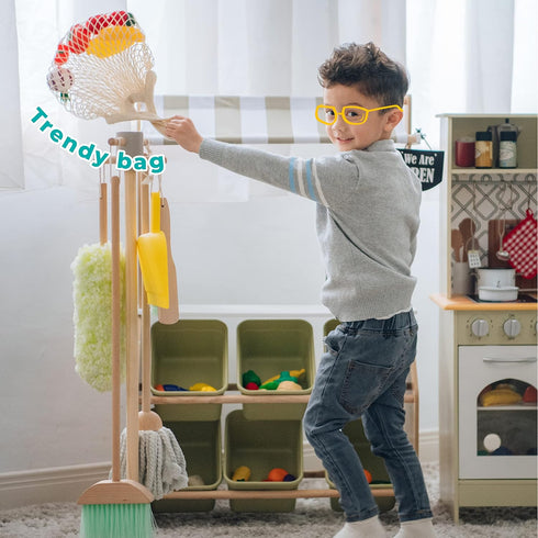 21 Set Teamson Kids Little Chef Frankfurt Piece Wooden Pull-Apart Produce Food with Fruits and Vegetables Plus Mesh