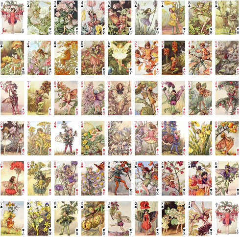 Flower Fairy Playing Cards, Vintage Children Book Illustration, Poker Deck of 55 Different Cards